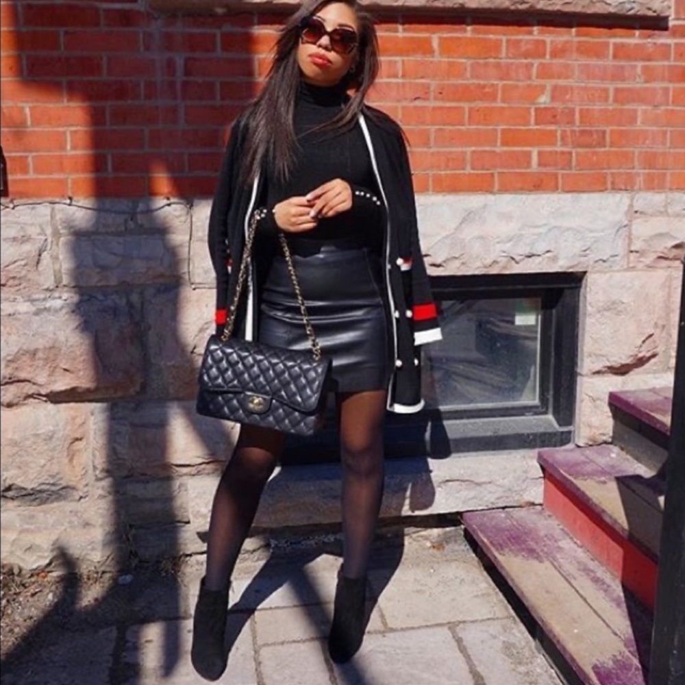 Zara Black Cardigan with Red and White Details